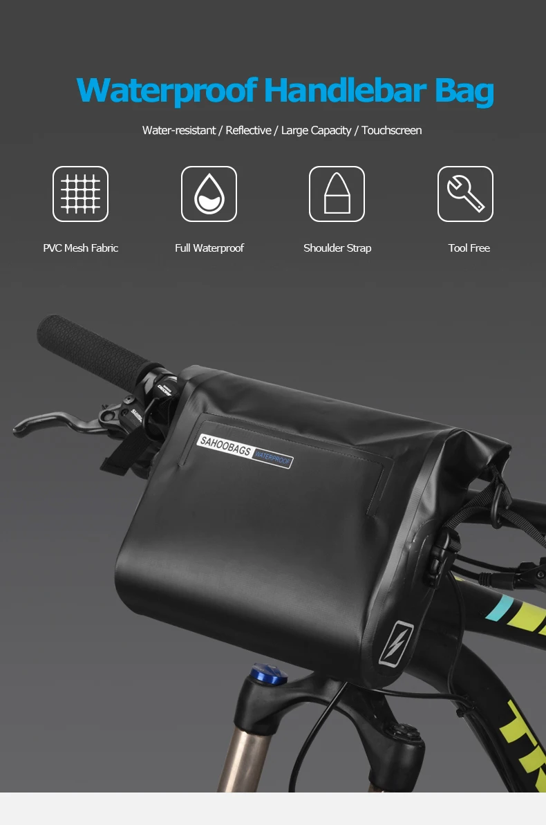 Discount Sahoo 111361-SA Full Waterproof 3L Mountain Road Cycling Bike Bicycle Handlebar Bag Pannier Pouch Basket Dry Bag Shoulder Strap 0