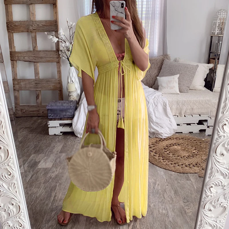 Однотонное платье с длинным покрытием Макси Свободные Boho Летние повседневные