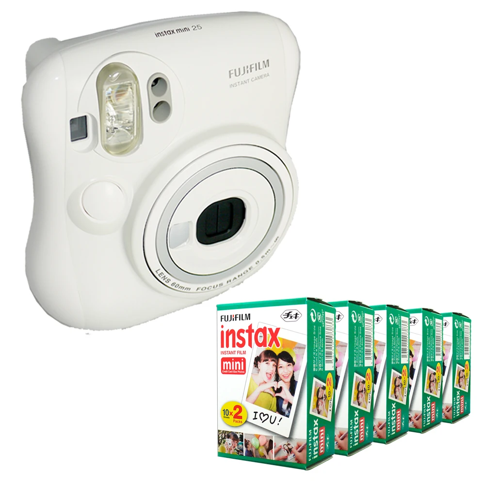 Fuji Fujifilm Instax Mini 25 мгновенная фотокамера-белый+ Fujifilm Instax Mini мгновенная белая пленка Edge 100