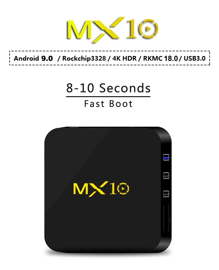 MX10 Android tv BOX Android 9,0 RK3328 Четырехъядерный 4 ГБ ОЗУ 64 Гб ПЗУ 3D 4K HDR10 H.265 USB 3,0 медиаплеер IP ТВ приставка