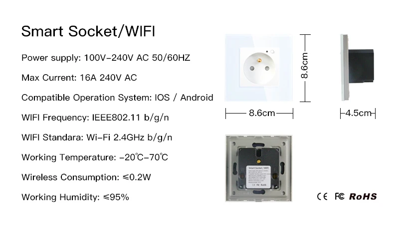 FR WiFi умная настенная 16А розетка стеклянная панель французский умный жизнь/туя пульт дистанционного управления, работает с Amazon Echo Alexa Google Home