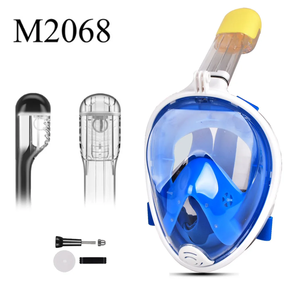 Маска для подводного плавания на все лицо, маска для подводного плавания Mergulho, Набор масок для подводного плавания с углом обзора 180 градусов для камеры Gopro Go Pro, маска для плавания - Цвет: M2068 Blue