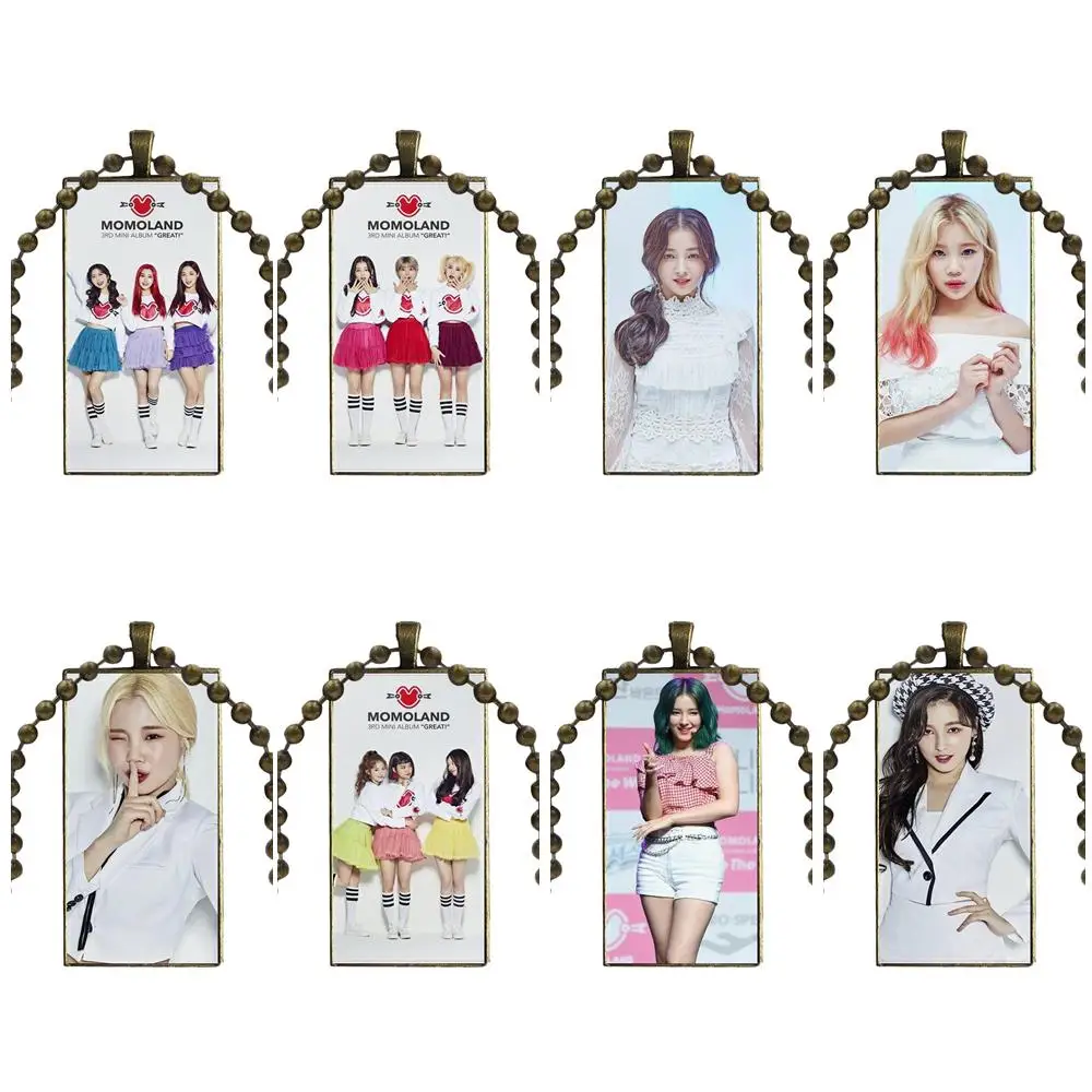 Горячая K-pop ожерелье Momoland с бронзовым покрытием стекло колье кабошоном Длинная
