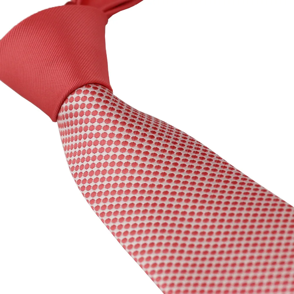 

Coachella Tie Unique Design Coral Knot Contrast White Coral Pink Polka Dots Necktie Formal Tie 8.5cm