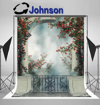 

Arch Balcony Colorful Rose Vines background Vinyl cloth High quality Computer print wedding backdrop