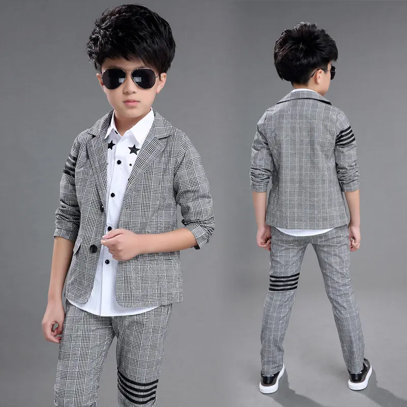 

2019 New Boys Formal Suits for Weddings Brand England Style 4-13 Year Old Child Plaid Party Blazer Tuxedos Kids Formal Suits