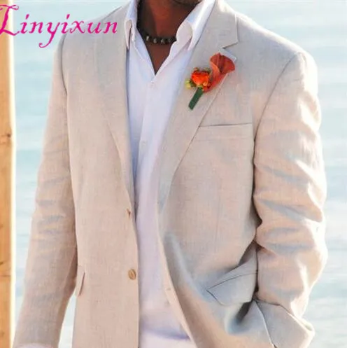 Light Beige Linen Suits Men Beach Wedding For Custom Made Summer Suit Tailored Groom Tuxedo optional half-lined | Мужская одежда