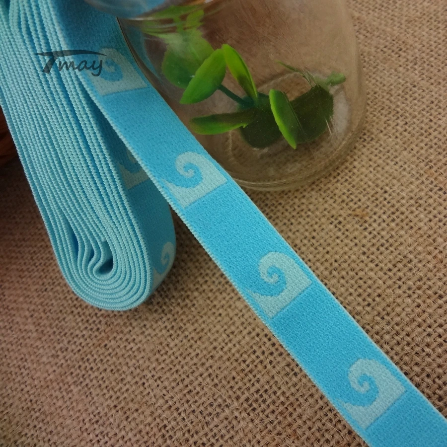

#1204 Soft Thicken Blue embroidery jacquard webbing 2yards/lot 15MM Strapping elastic Lace Trim ribbon for bag/garment/homedeco