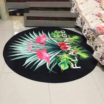 

Flamingo Round Cartoon Bedroom Living Room Slip Home Cute Decorative Mat