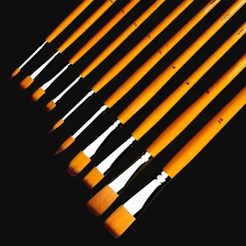 

10pcs/Set Yellow Gold Nylon Brush Gouache Oil Painting Acrylic Watercolor Paint Painting Brushes Art Supplies C26