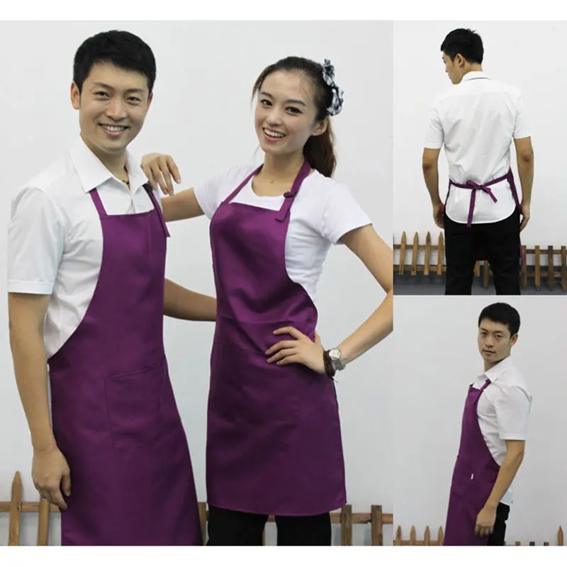 Men Women Solid Adjustable Cooking Uniforms Bib Apron Dress With Pocket | Дом и сад