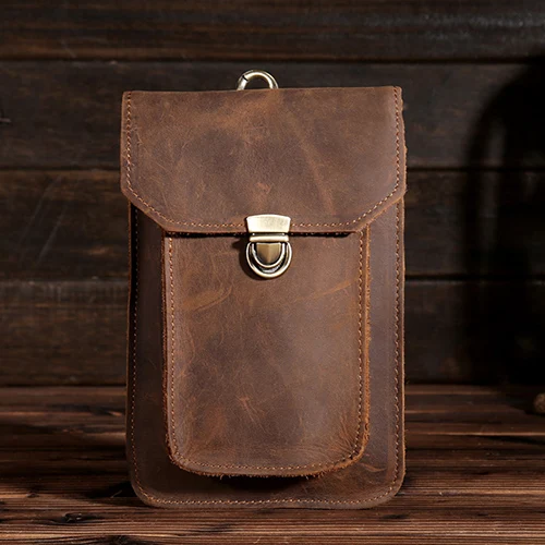 Мужские сумки на пояс из натуральной кожи для путешествий, поясная сумка с петлями для ремня, Мужская винтажная поясная сумка, маленький кожаный чехол для мобильного телефона - Цвет: Style-02