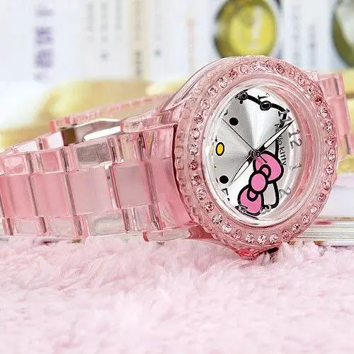 Розовый Прекрасный hello kitty для женщин часы мода мультфильм кошка девушка часы Montre Femme Rejores стразы женские часы платье силиконовые