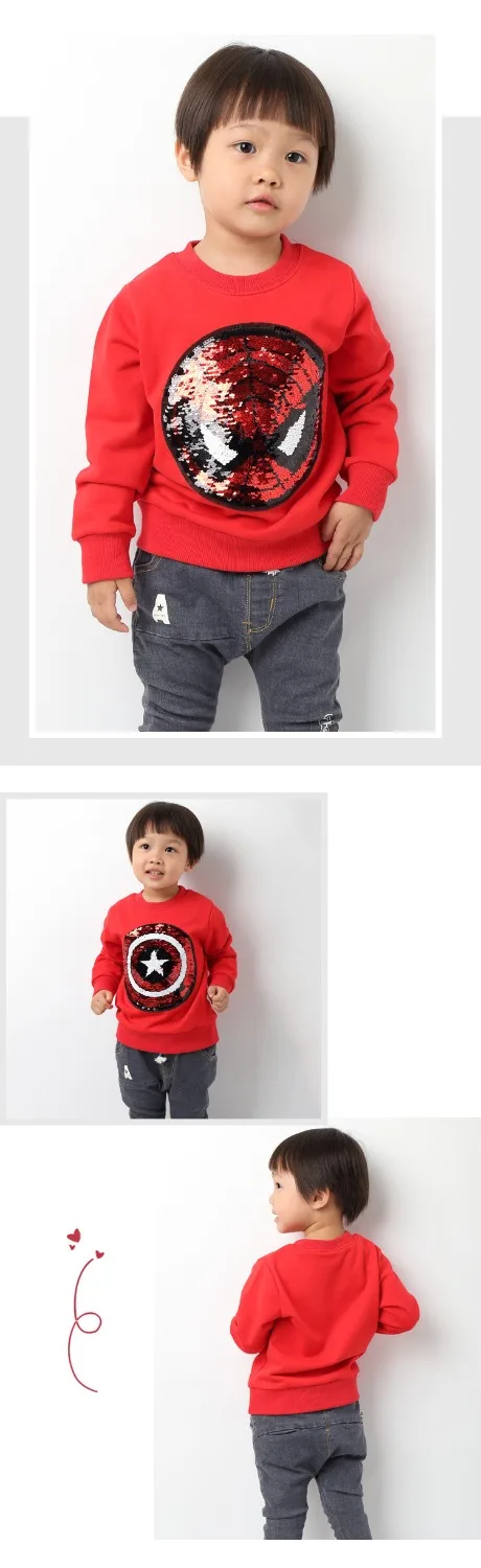 Футболки для мальчиков; футболка для малышей с человеком-пауком; Двусторонняя Футболка с блестками; свитшот для малышей; футболки с блестками для детей