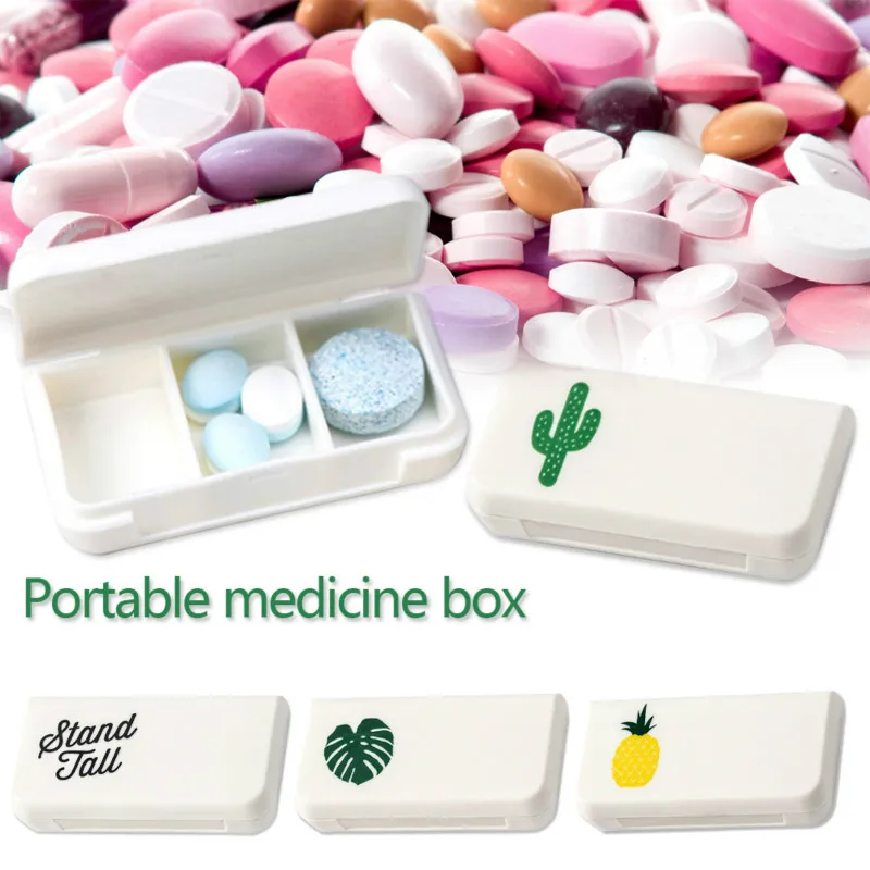 

Travel Portable Emergency Box Pill Medical Small Kit Organizer with 3 Lattices Mini Drug Storage Case Tablet Dispenser Container