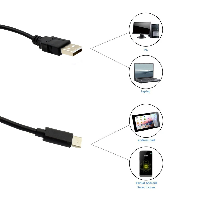 Жесткий кабель тип c эндоскоп камера Android USB 7 мм Тип ПК телефон для осмотра трубные