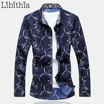 

Men Casual Print Dress Shirts Autumn Big Size M-7XL Long Sleeve Square Collar White Clothes Camisa Social Masculina K348