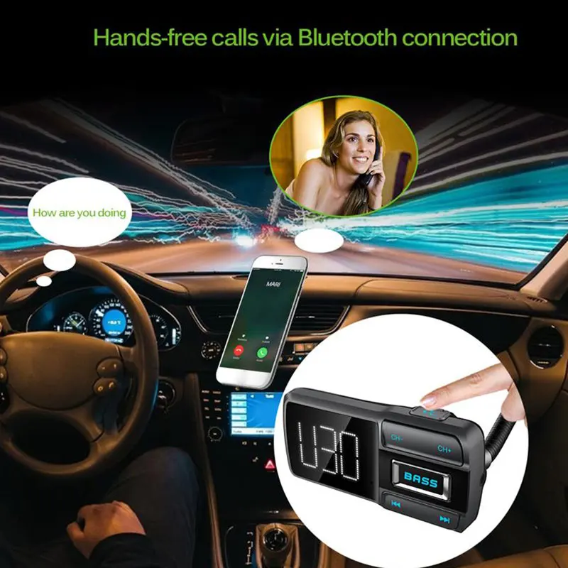Vehemo бас для Bluetooth FM передатчик громкой связи TF карта MP3 автомобильный USB музыкальный приемник BT77D плеер стерео телефон Chargrt