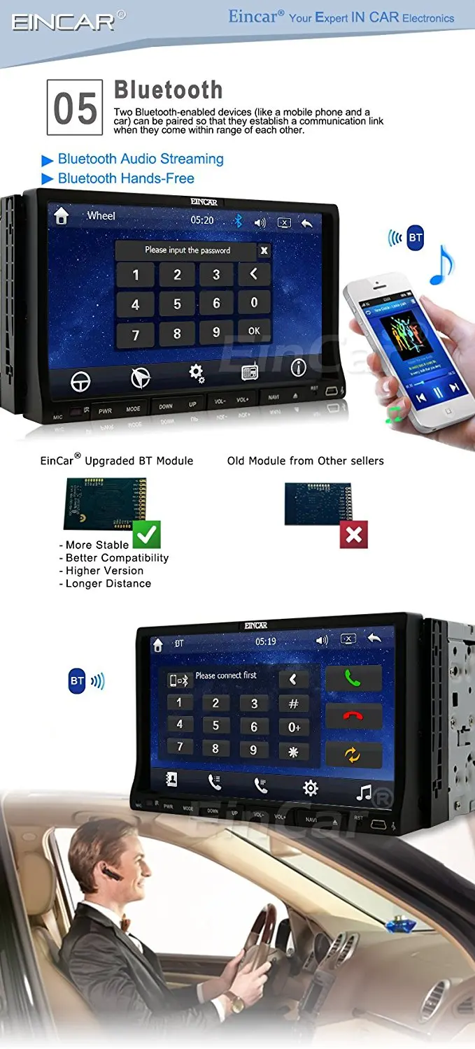 Best Car dvd gps player Eincar 2 din Headunit GPS Navi FM Radio Stereo Autoradio SD/USB Aux tape recorder autoradio cassette player 16