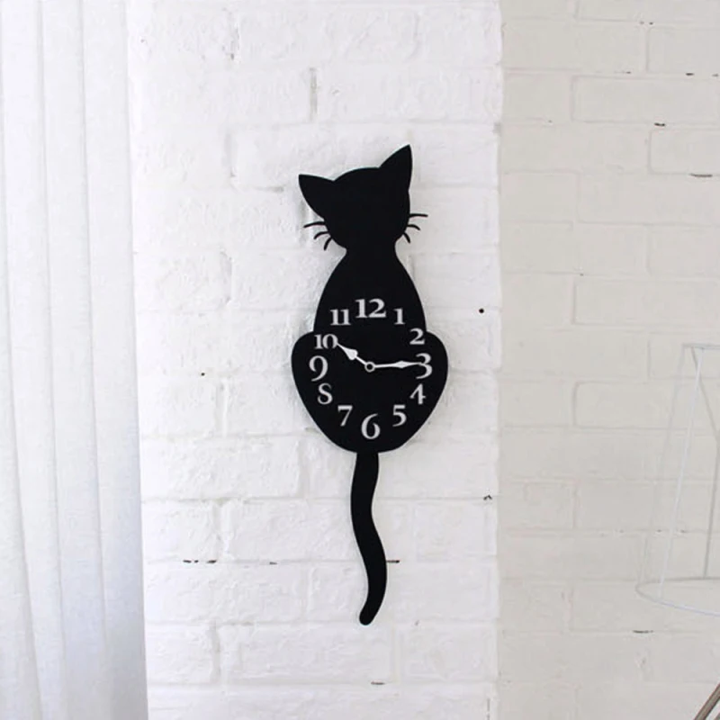 

Aimecor Creative Black Naughty Cat reloj Acrylic AA Wall Clock Tail Move Silence relogio de parede Cat wall clock home decor