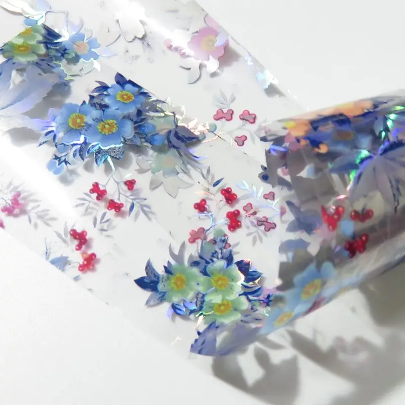

Holographic Nail Foil Flowers Blue Leaf Transfer Sticker Lady Finger Nail Art Tips DIY Manicure Tools 100cm