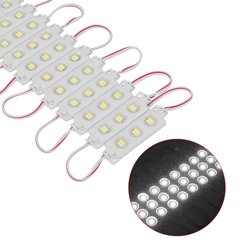 

20pcs 5050 SMD DC12V Injection 3 LED Module White 0.72W Waterproof Decorative Back Light for Letter Sign Advertising Signs wit