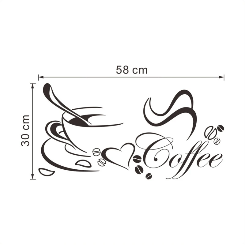 Coffee Cup Heart Kitchen Wall Sticker Quotes Living Room Restaurant Wall Decal Vinyl Wall Stickers Cuisine Home Decor Cafe Mural