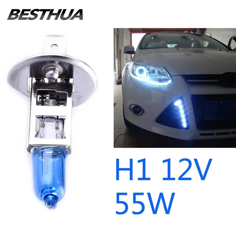 2 шт. Автомобильная галогенная лампа супер яркая H1 12 В 100/55 Вт 6000 К белая фара для
