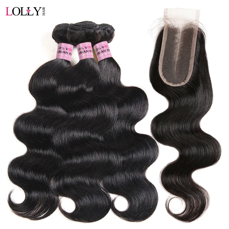 

Remy Peruvian Hair Body Wave Bundles With Closure 2x4 Middle Part Human Hair Closure With 2/3 Bundles Hair Extensions Lolly