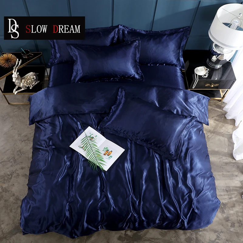 

SLOWDREAM Fitted Sheet Solid Color Bedding Set Rubber With Elastic Band Sheet Pillowcase Bedclothes Euro Duvet Cover Bedspread