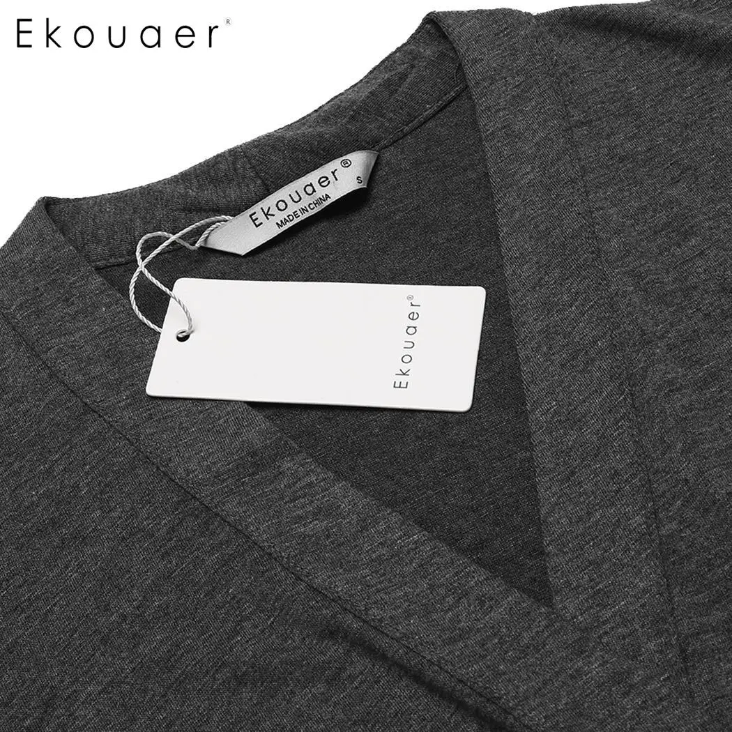 Ekouaer женские халаты для сна ночные рубашки с длинным рукавом однотонное кимоно