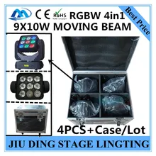 4 шт/9X10 W Двигающаяся головка матрицы свет+ кейс, RGBW 4in1 луч света dmx512 огни дискотеки stgae Профессиональный dj оборудование