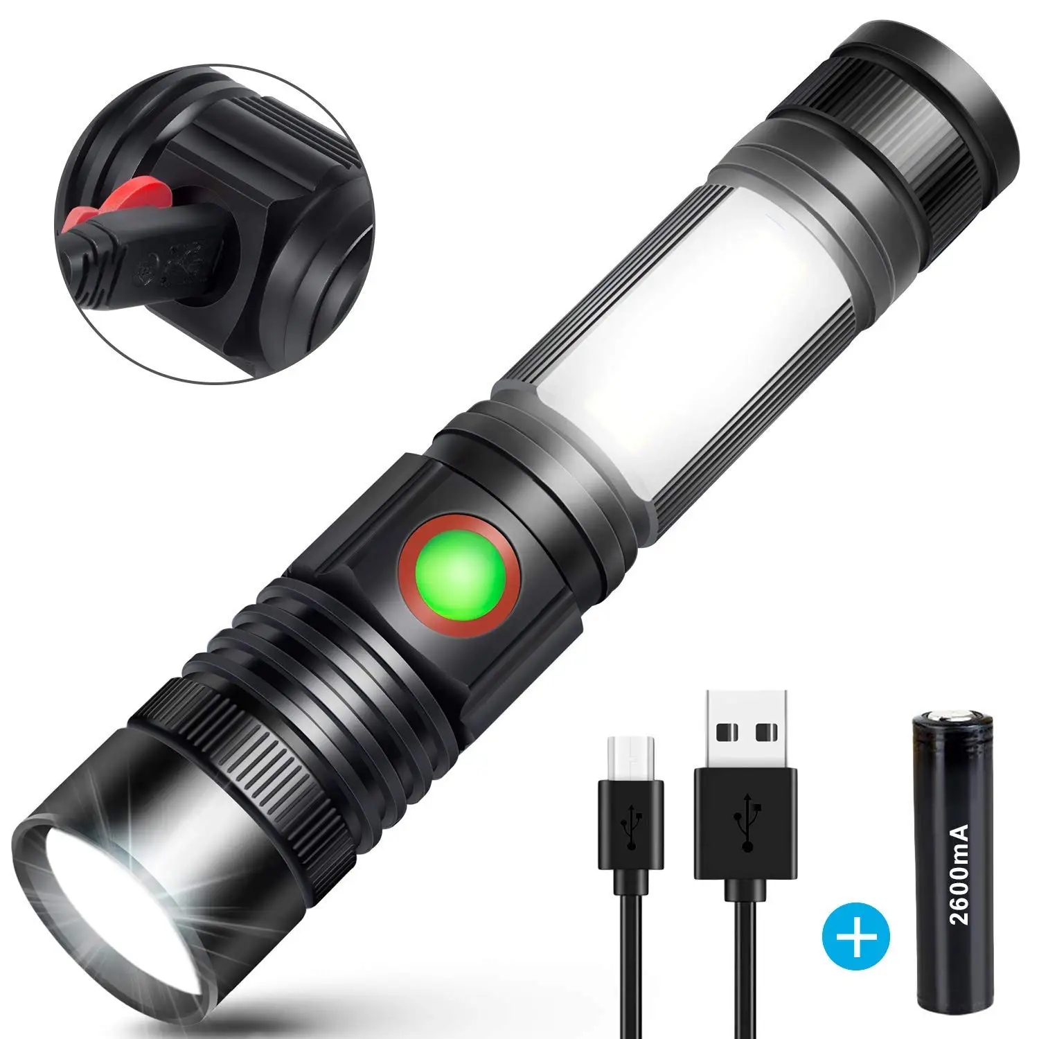 T6 COB Zoomable Light Lampe Taschenlampe With LED 18650 USB Wiederaufladbar BY 