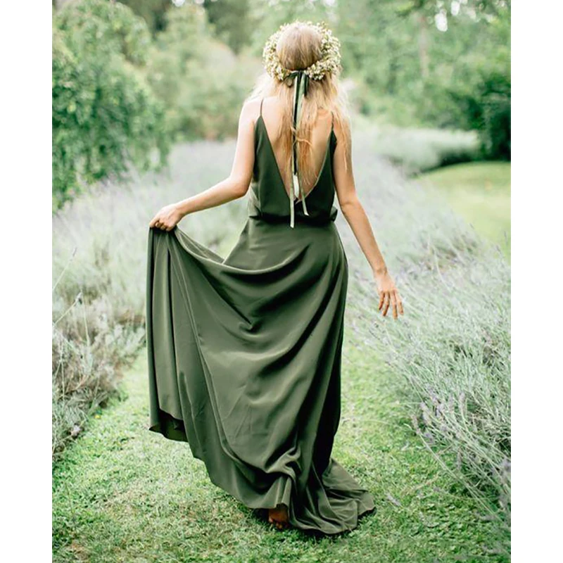 bohemian-olive-green-chiffon-country-bridesmaid