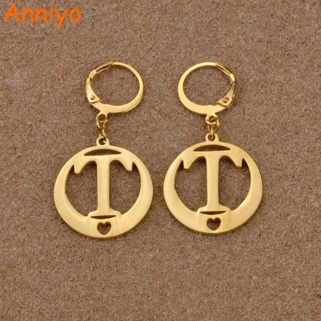 Anniyo Gold Color Letters Earrings Initial For Women Kiribati Anniyo Gold Color Letters Earrings Initial For Women Kiribati Alphabet Earring English Letter Jewelry