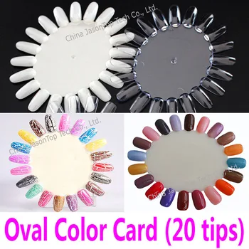 

20 Tips Oval Nail Polish Display Card Wheel False Nail Tips Nail Art Practice Training Tool Color Showing Card Natural Clear