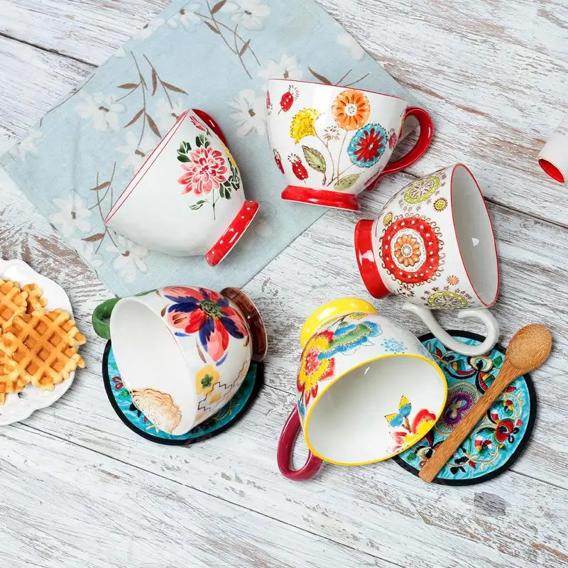 

Nordic Coffee Cup Breakfast Cup Hand Painted Soup cup Creative Ceramics Mugs Cereal mugs Water Cups Relief mug CL09282206