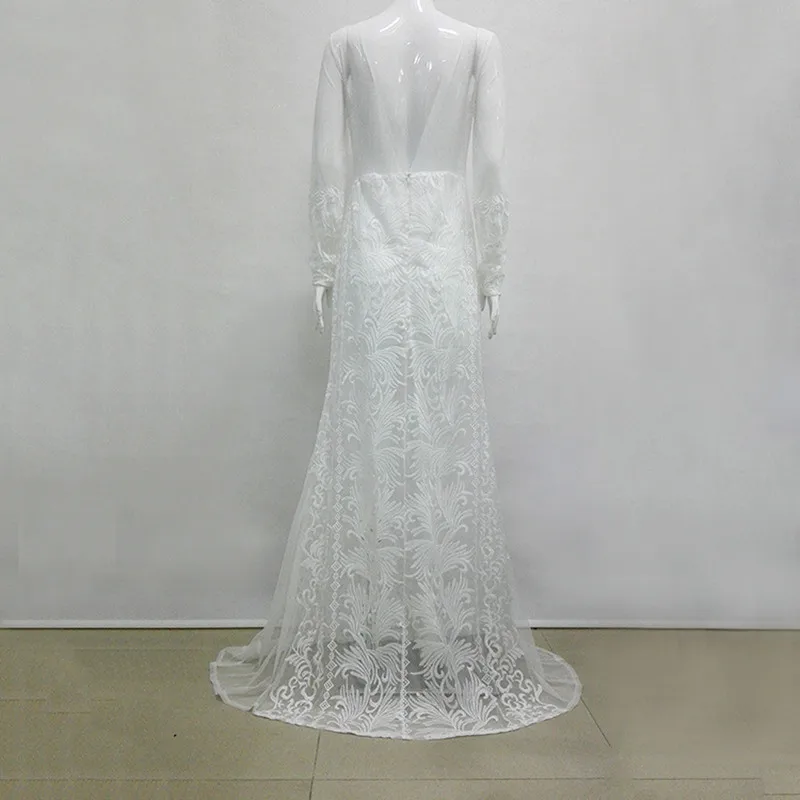 Robe De Soiree, сексуальное, иллюзионное, о-образный вырез, Русалка, вечернее платье,, очаровательное, кружевное, просвечивающее, длинный рукав, официальное, вечернее платье, vestidos