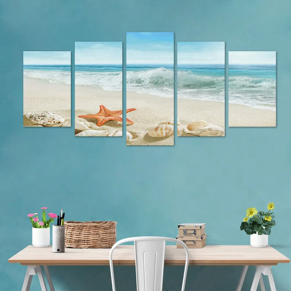 5 Pcs/Set Sea and Beach Wall Art Painting Canvas Printed Painting for