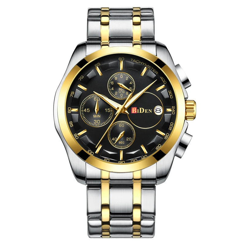 Байден часовой бренд Для мужчин Спорт Кварцевые часы парнем Luxury полный Нержавеющая сталь Водонепроницаемый дата золотые наручные часы
