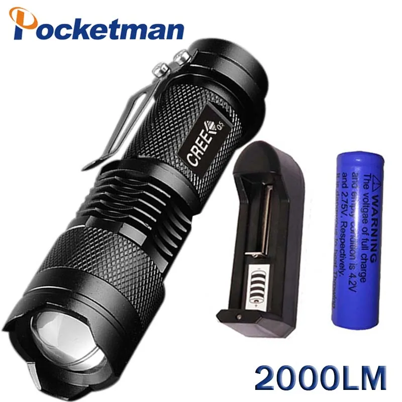 

Mini Torche 2000 Lumens Flashlight Led Linterna Potente Q5 LED Flashlight 3 Modes Torch Penlight with Rechargeable 14500
