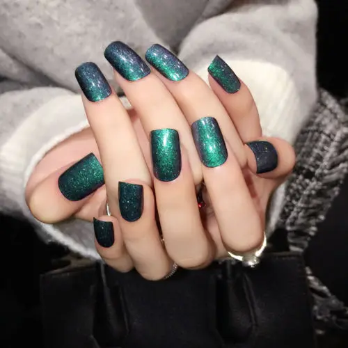 

Popular 24Pcs Solid Color Glitter Long Acryli Nail Tips Square Full Cover False Nails US EU Style