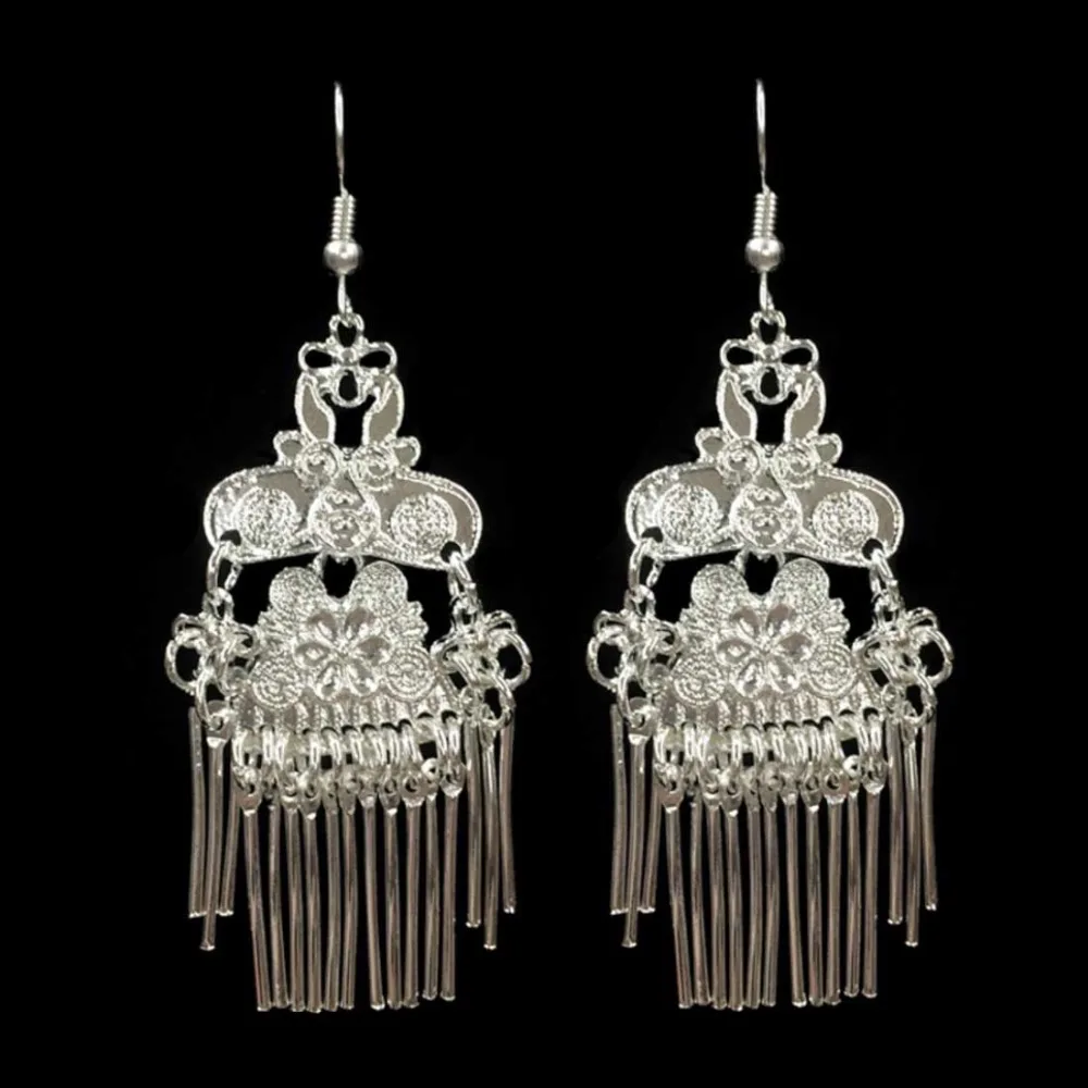 

hot sell new - Exaggerated Miao silver fringe Earrings all-match ear jewelry fashion best birthday Earring