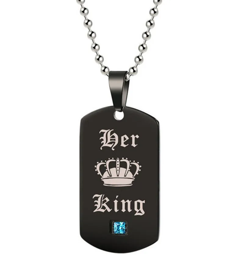 Черное ожерелье s& Кулоны ее король и его королева черное титановое парное ожерелье из нержавеющей стали пара браслетов ожерелье набор - Окраска металла: King Necklace
