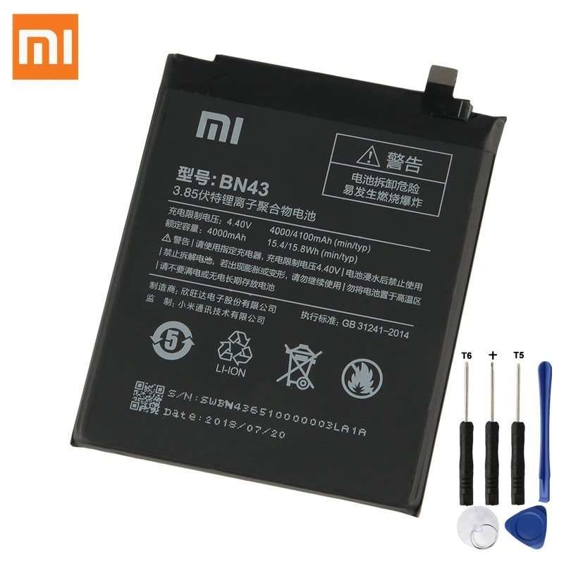 

Original XIAOMI BN43 Battery For Xiaomi Redmi Note 4X 3G+ Redrice Standard Edition Hongmi Authentic Phone Batteries 4000mAh