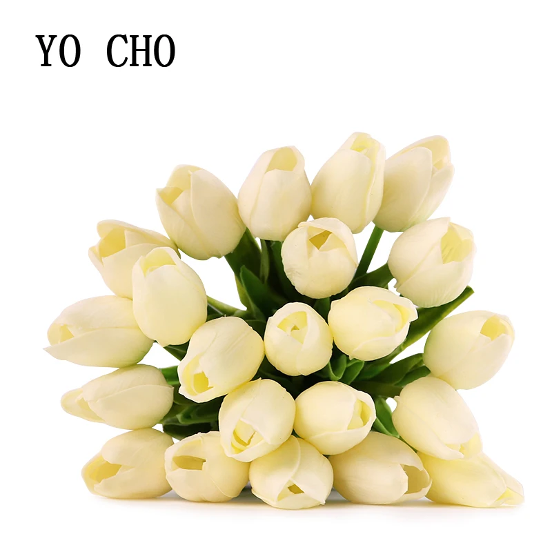 YO CHO DIY Real Touch PU Tulip Bridesmaid Bridal Bouquets artificial flowers High Quality artificial Brides Wedding Flowers