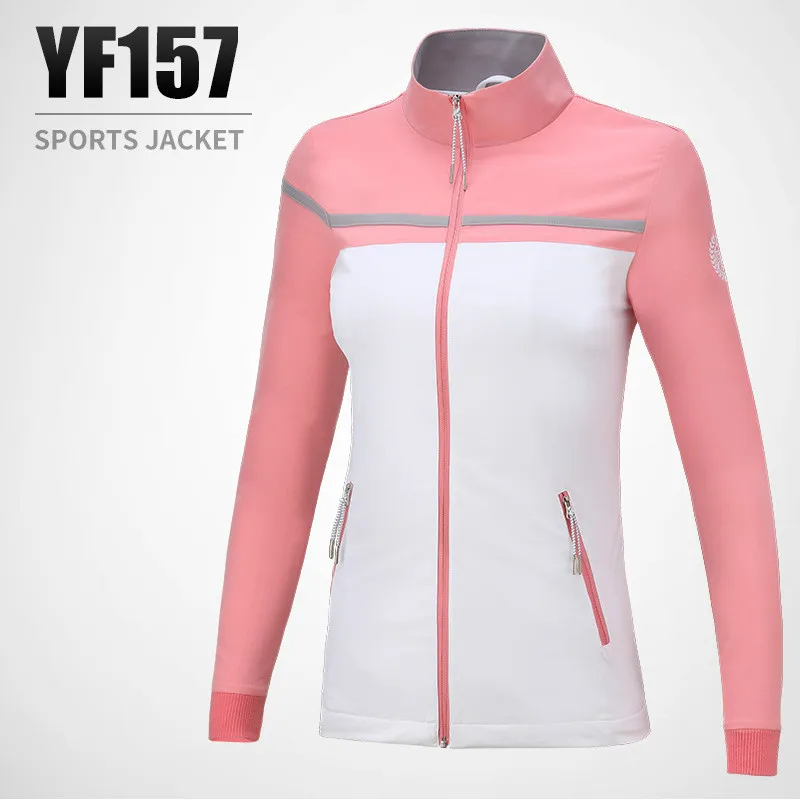 PGM леди гольф куртка одежда ветрозащитная Осень-Зима теплые длинные рукава Одежда Спортивная одежда для женщин размеры s-xl - Цвет: Pink white