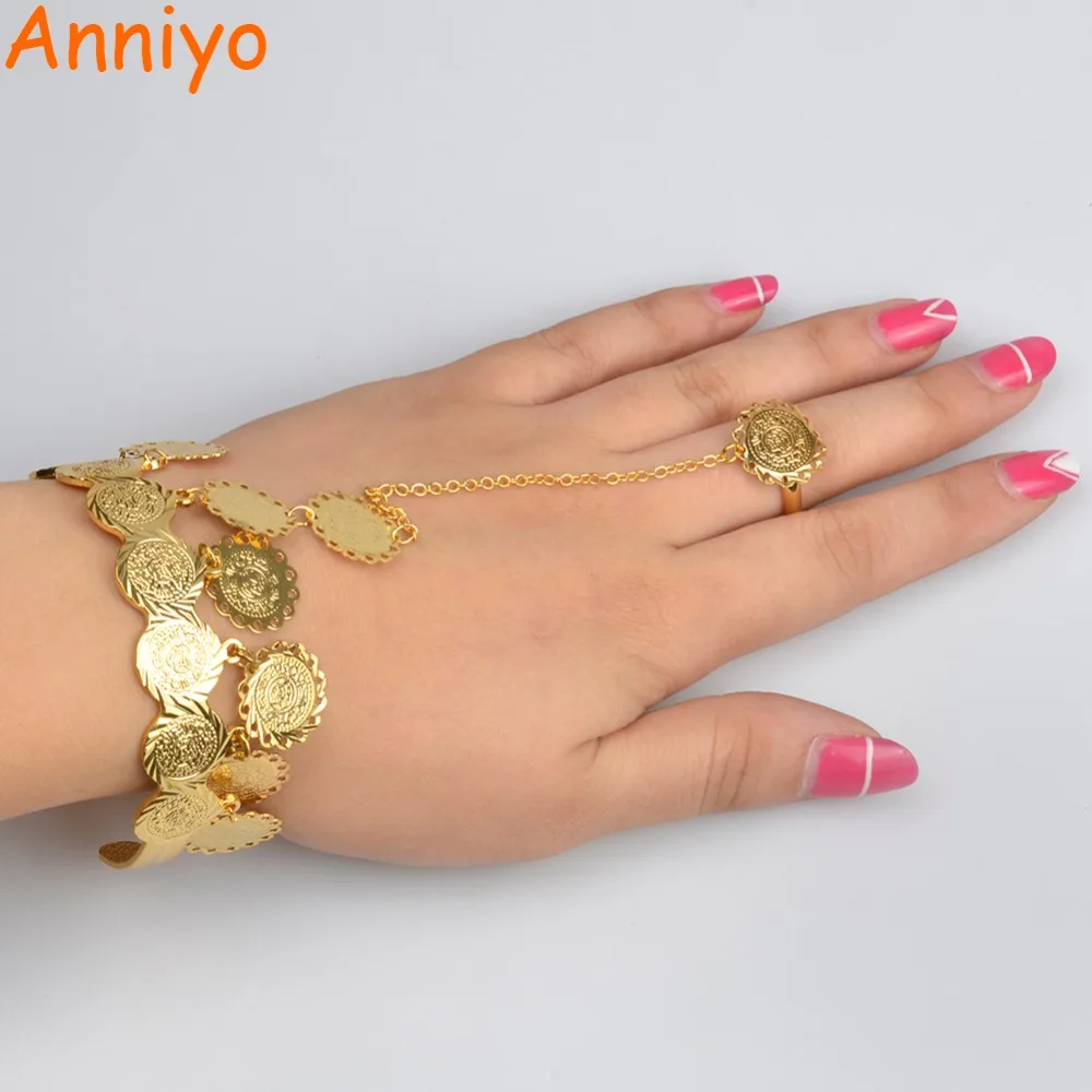 

Anniyo Charm Coins Bangles for Women Gold Color Arab Bracelet Middle East African Wedding Jewelry Lucky Wealth Gifts #074306