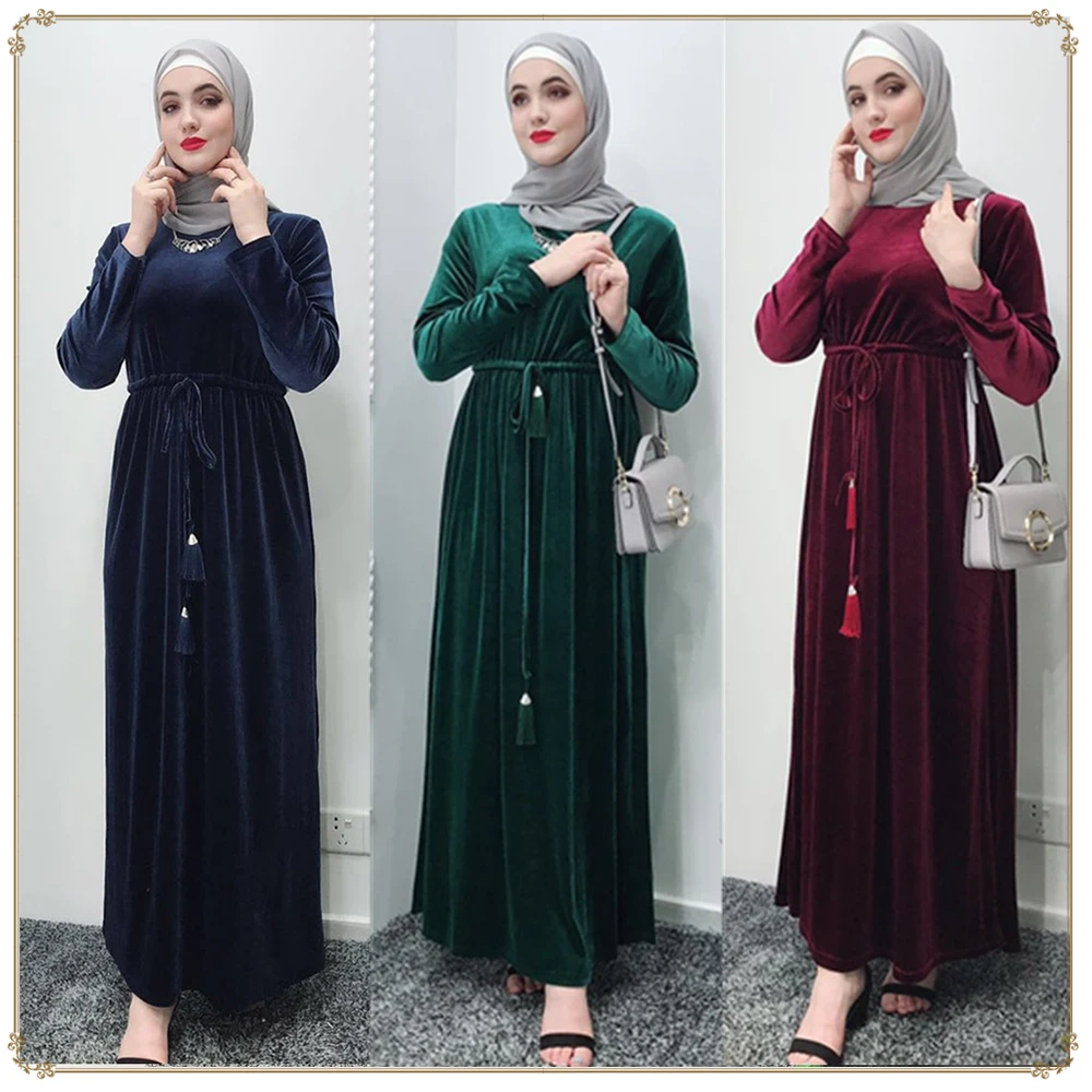 Элегантные мусульманские вельветовые платья Abaya Jubah одежда для Среднего Востока