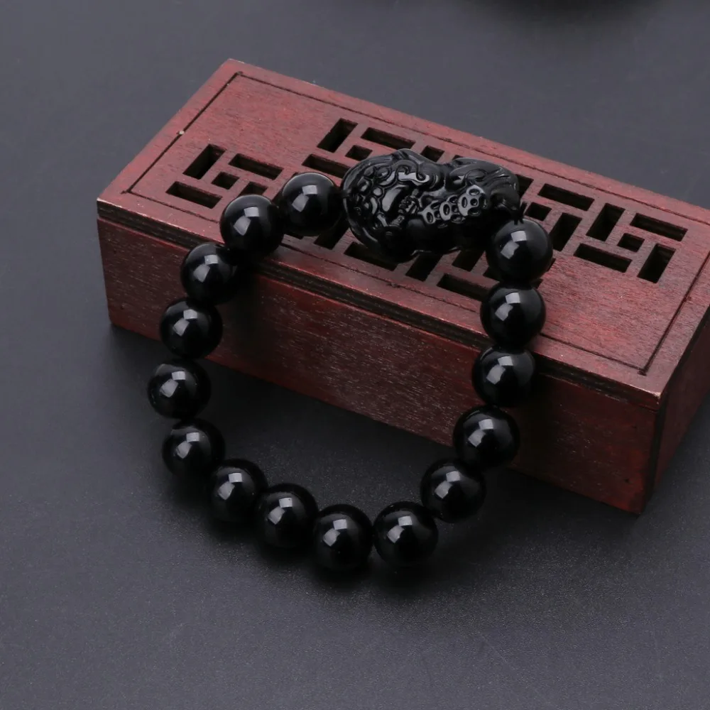 Фэн-шуй обсидиан камень богатство Pi Xiu браслет привлекает богатство и удачу